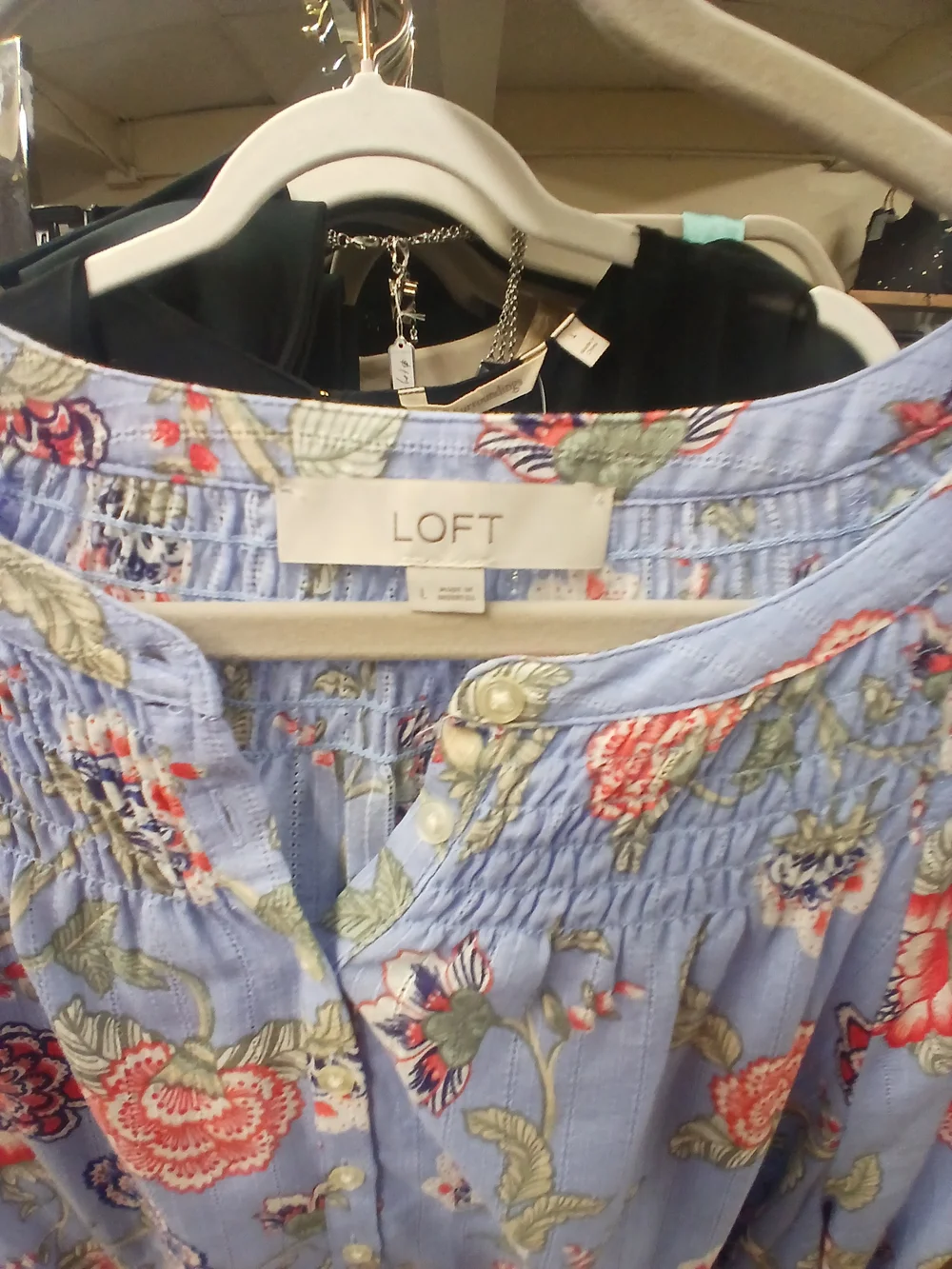 LOFT Pastel Blue Floral Smocked Blouse